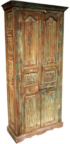antyczna-szafa-indyjska-drewno-beż-brąz-zieleń-200x40x90