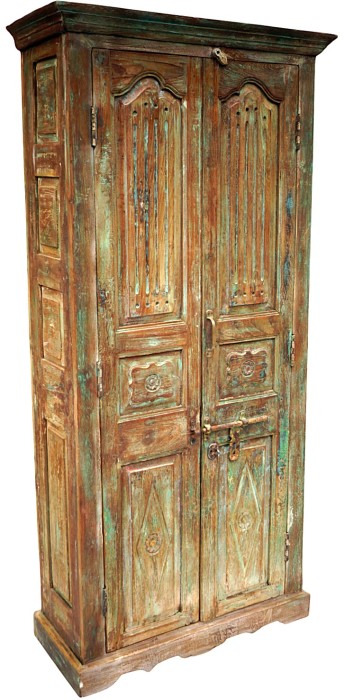 antyczna-szafa-indyjska-drewno-beż-brąz-zieleń-200x40x90